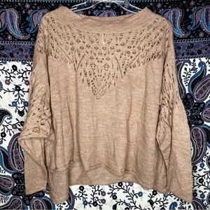 Free People Pointelle ballet neck alpaca / wool sweater XS